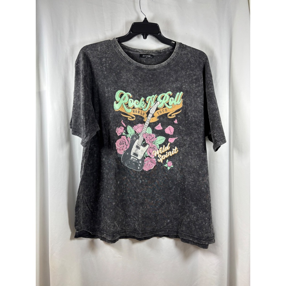 Zutter Mens Rock N Roll World Tour Graphic Tee Acid Wash Gray Size 1XL K7777X
